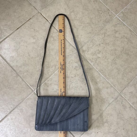 Vintage Eel Skin Leather Gray Handbag Clutch Shoulder Bag Purse removable strap - Picture 10 of 13